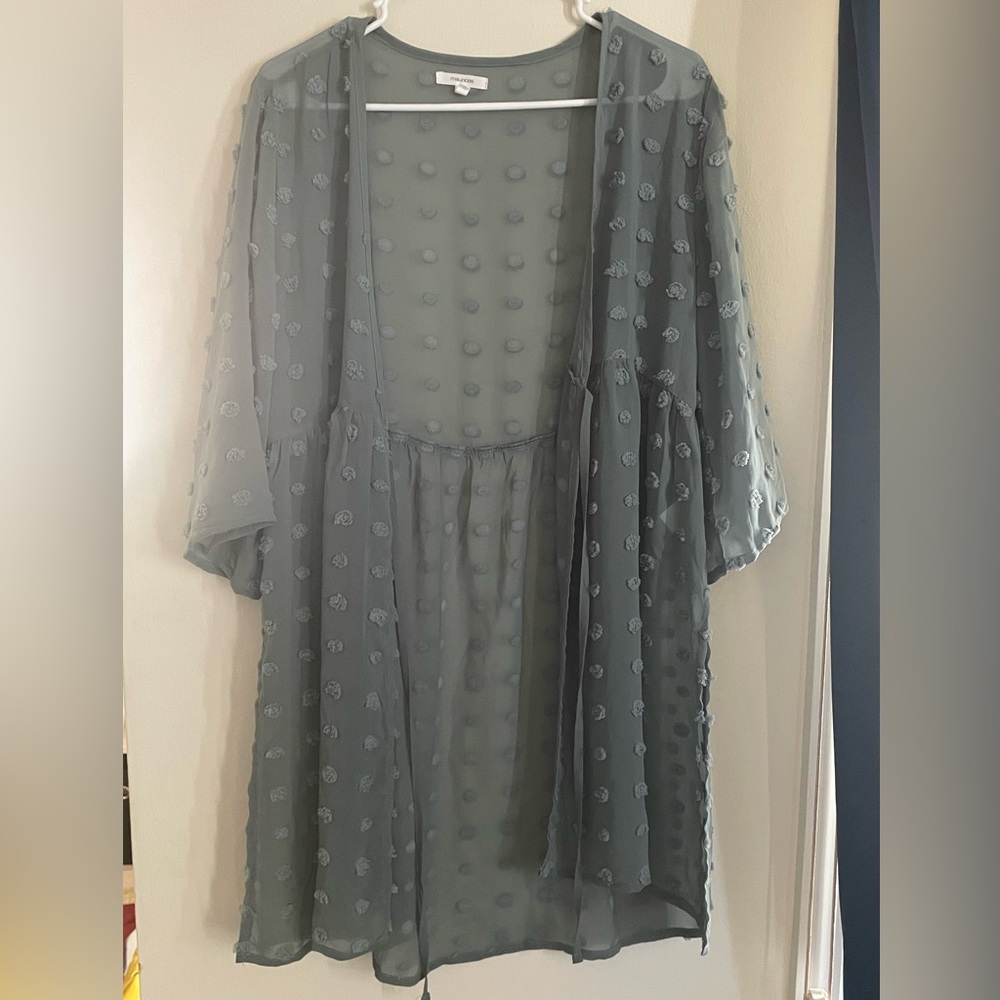 Sage Green Polkadot Kimono Tie-Waist Maurices